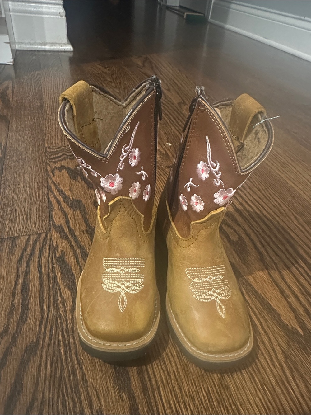 Girls Brown Suede Western Embroidered Cowgirl Boots